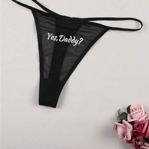 Black Sheer Thong with Text